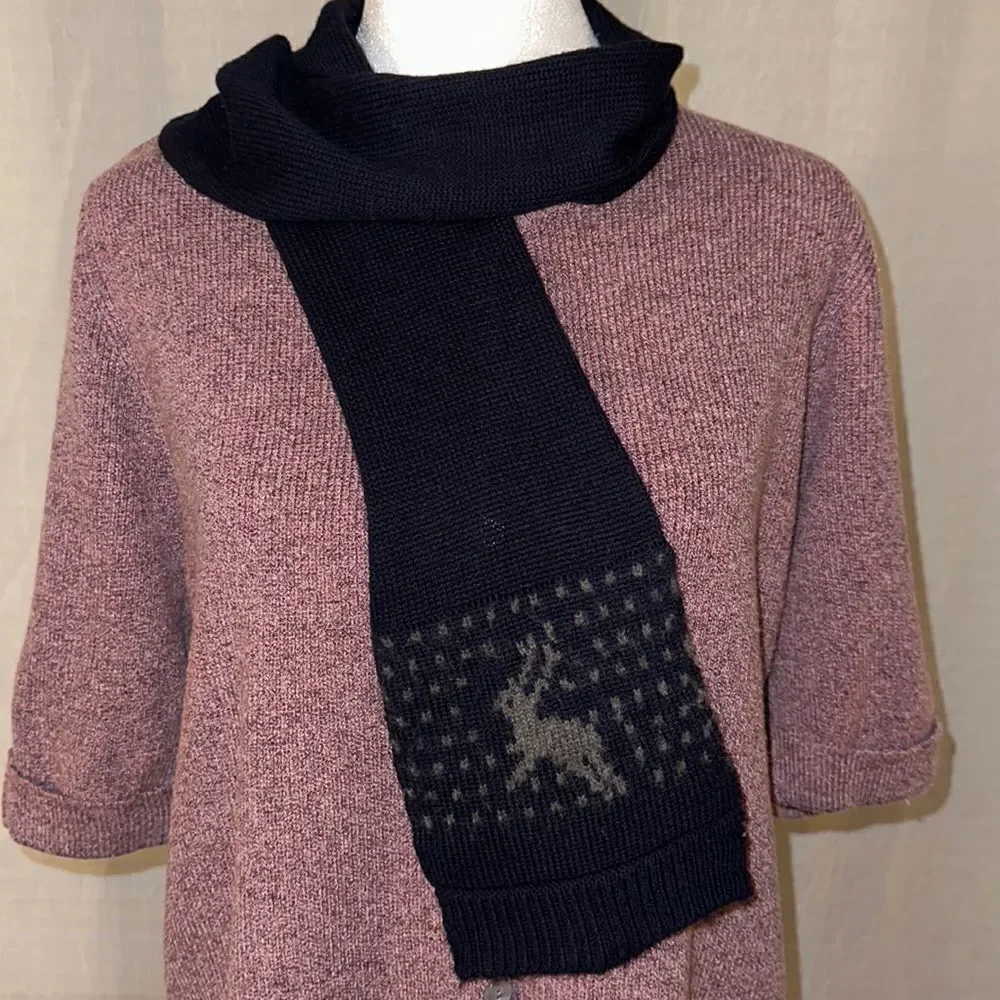 Navy Gray Extra Fine Italian Merino Reindeer Wool Scarf